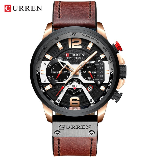 Military Leather Chronograph Wristwatch - The thrifty & gifty shop