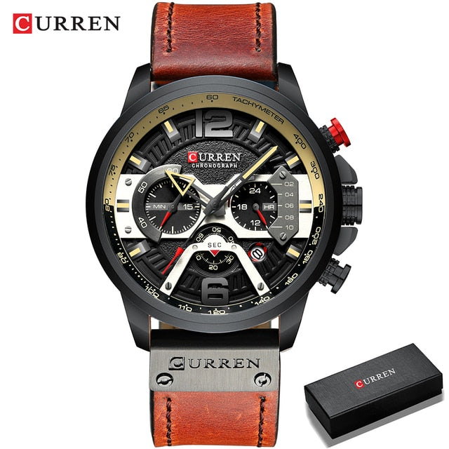 Military Leather Chronograph Wristwatch - The thrifty & gifty shop