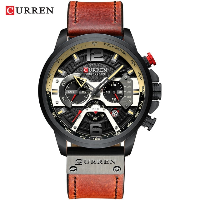 Military Leather Chronograph Wristwatch - The thrifty & gifty shop