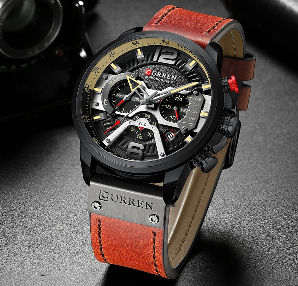 Military Leather Chronograph Wristwatch - The thrifty & gifty shop