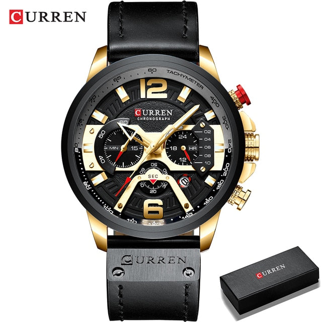 Military Leather Chronograph Wristwatch - The thrifty & gifty shop