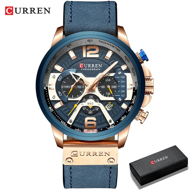 Military Leather Chronograph Wristwatch - The thrifty & gifty shop