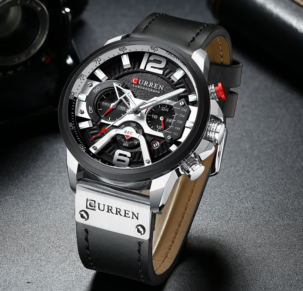Military Leather Chronograph Wristwatch - The thrifty & gifty shop