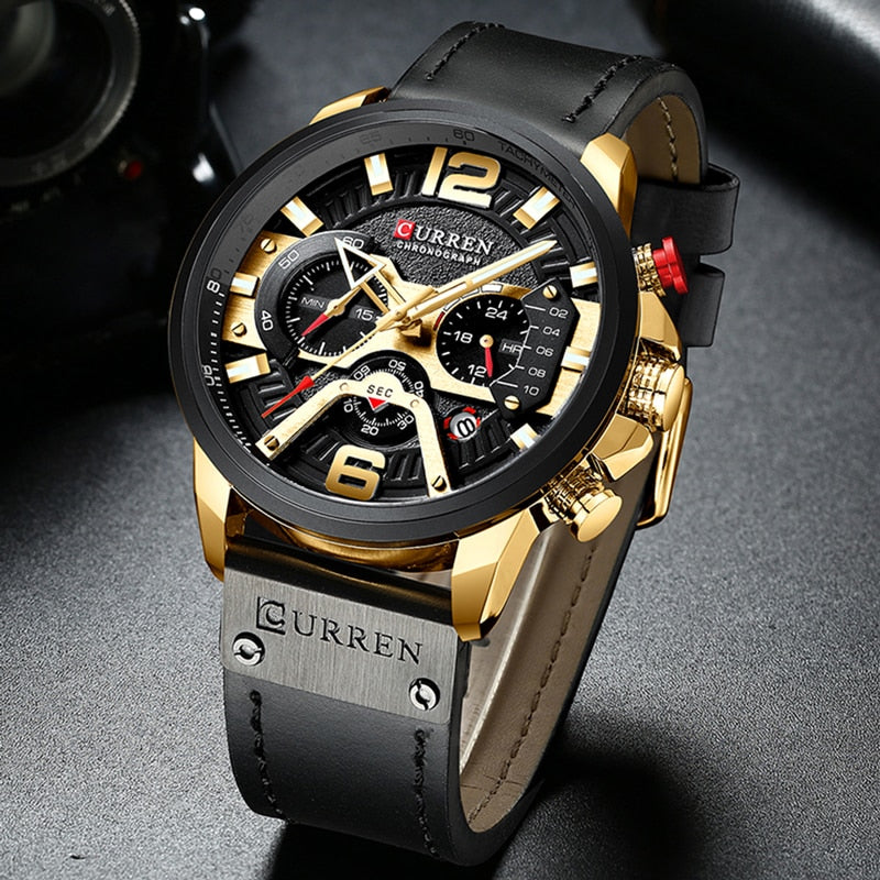 Military Leather Chronograph Wristwatch - The thrifty & gifty shop