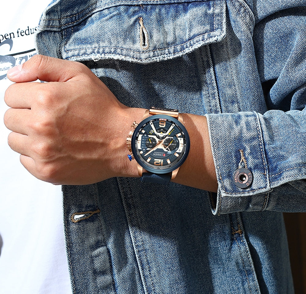 Military Leather Chronograph Wristwatch - The thrifty & gifty shop