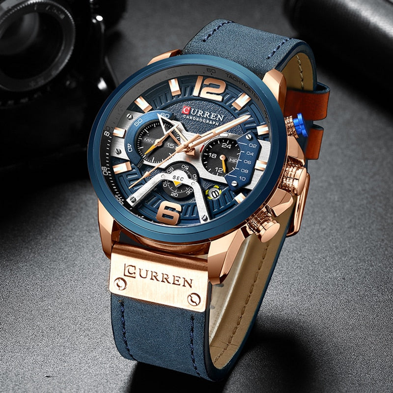 Military Leather Chronograph Wristwatch - The thrifty & gifty shop