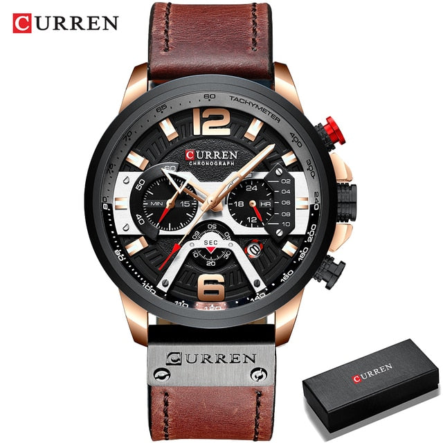 Military Leather Chronograph Wristwatch - The thrifty & gifty shop